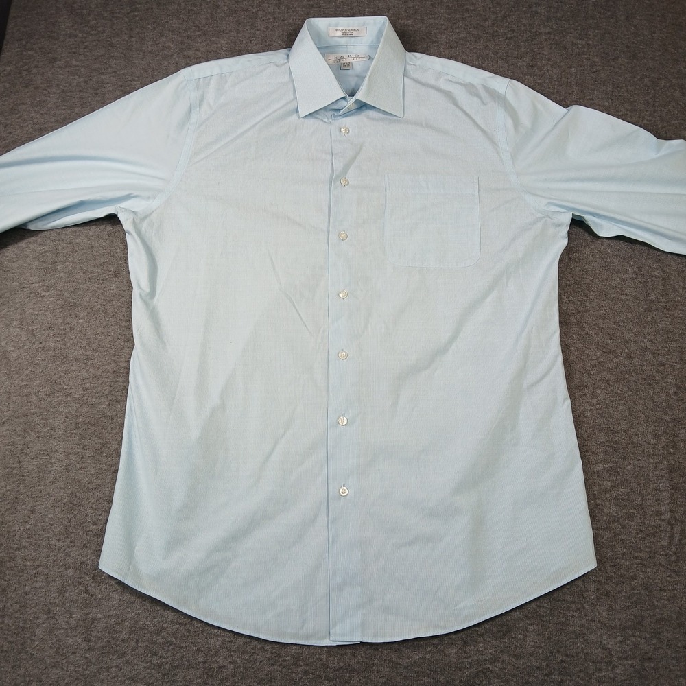 Enro‎ 80's 2-Ply No Iron Men's Cotton Blue Plaid Long Sleeve Dress Shirt 16 1/2